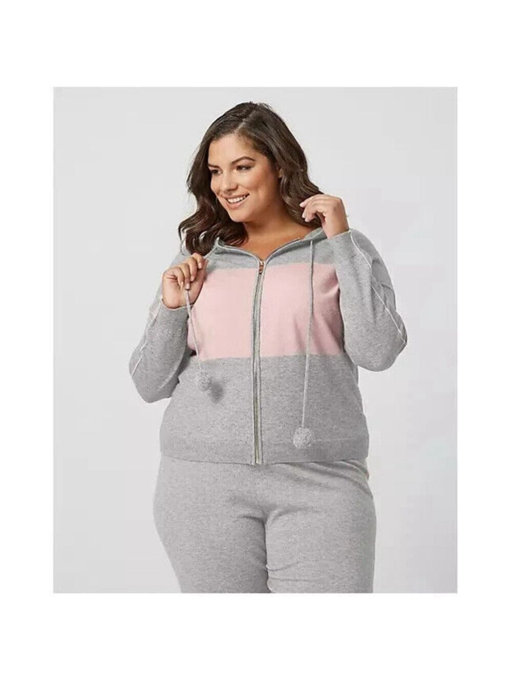 Women’s Plus Size Color Block Hoodie and Jogger Set in Pink & Gray Sz 1X - Picture 5 of 9